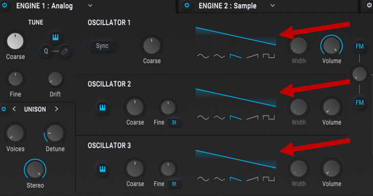 3 analog oscillators