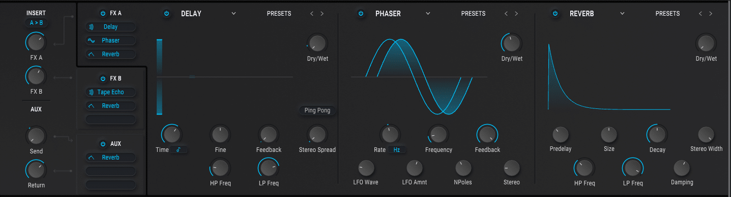 The FX view in the Pigments synth