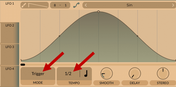 LFO trigger mode and frequency