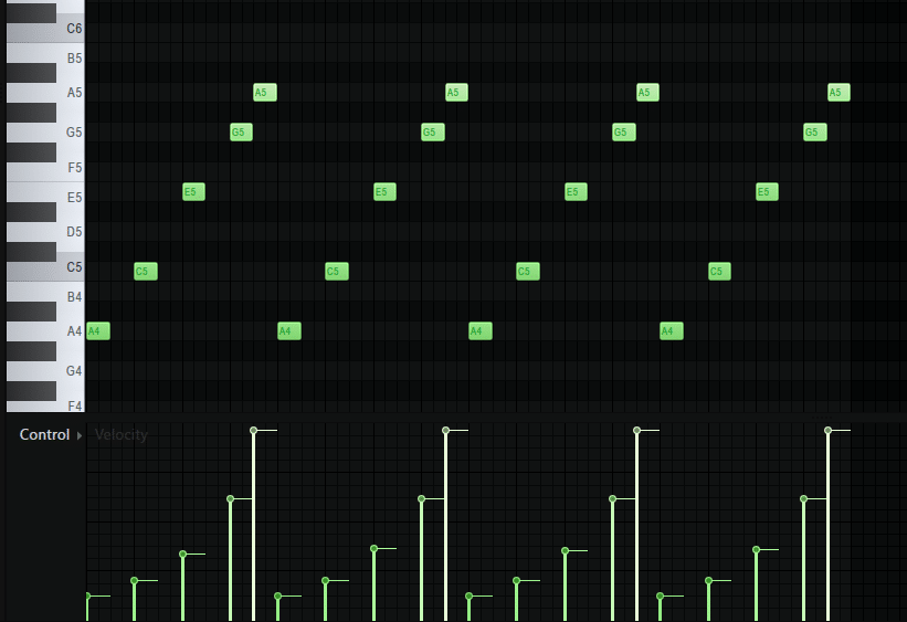 Adjusting the note velocity in the piano roll