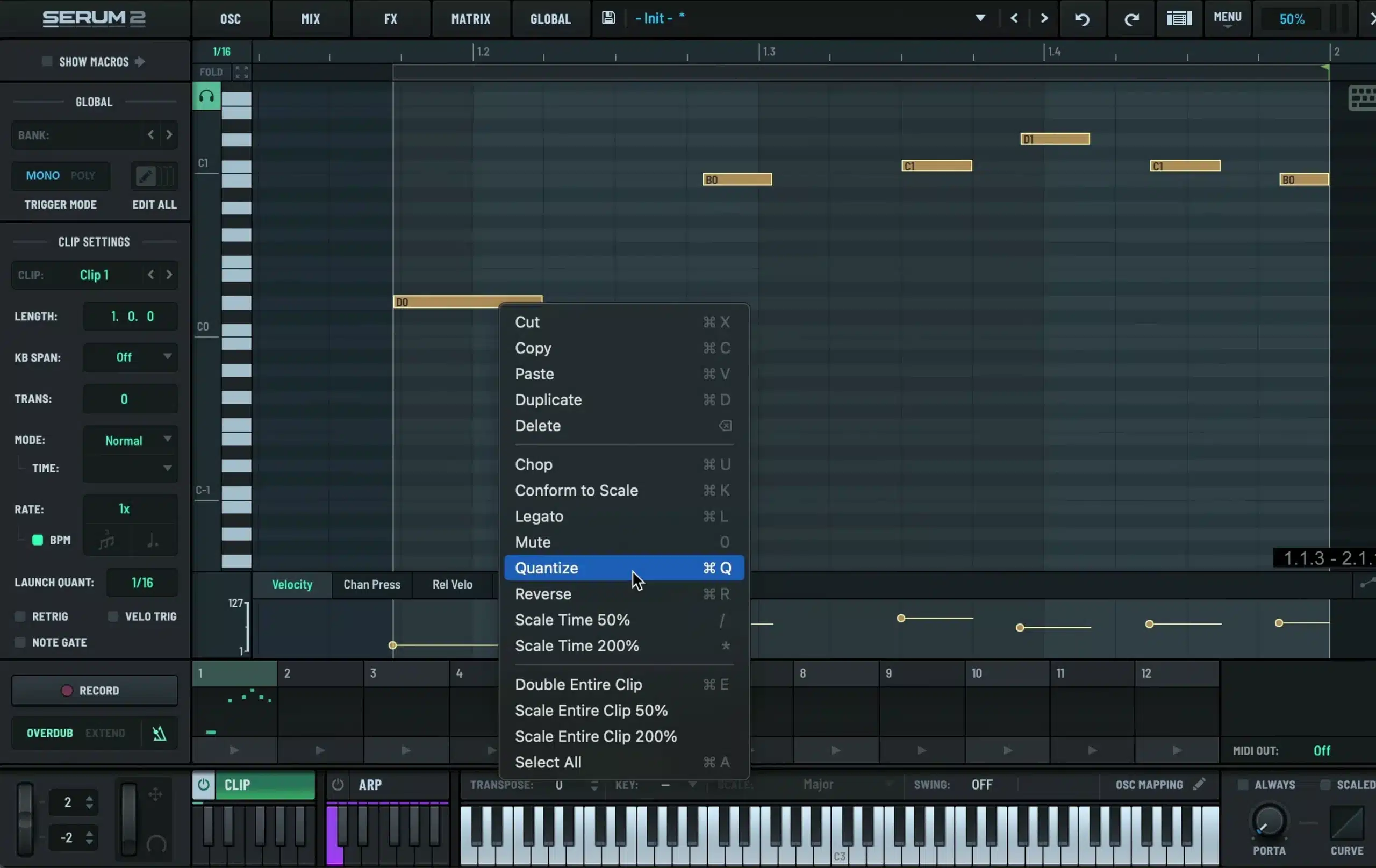 Select the recorded notes and choose Quantize to align them to the current grid.